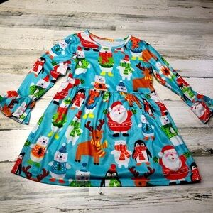 Christmas Dress girls size medium Santa blue